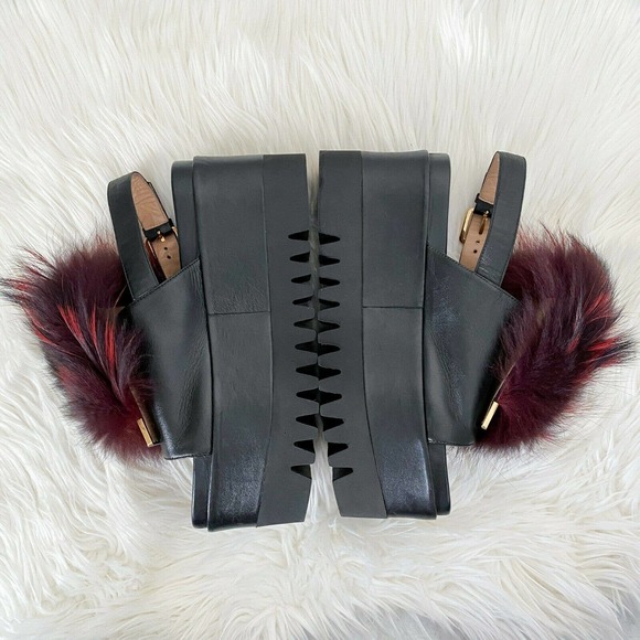 Sergio Rossi Fur Platform Wedge Slingback Sandal - Picture 6 of 12